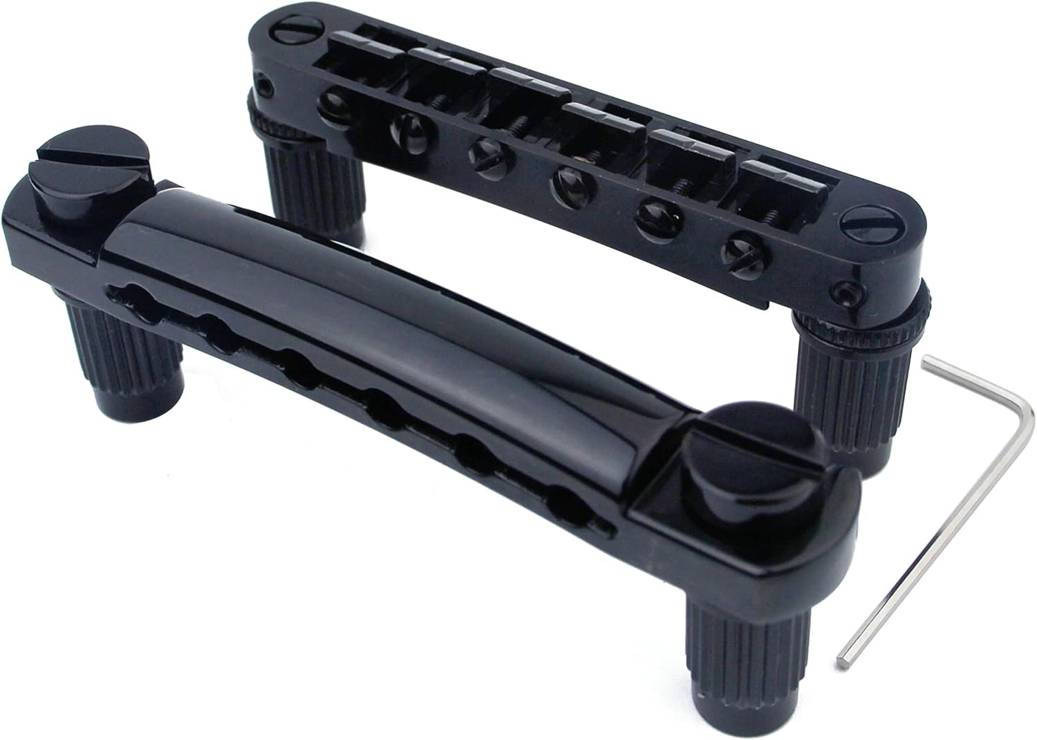 611p0jkitiL._AC_SL1500_ Guitar Tune-O-Matic Bridge and Stop Bar Tailpiece Combo with Anchors and Studs Replacement Compatible with LP SG EPI 6 String Electric Guitar Black - Image 1