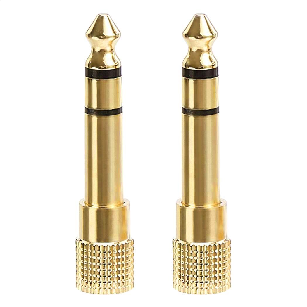 611yN4OwNAL._AC_SL1050_ Headphone Jack Adapter, Gold Plated Headphone Adapter 6.35mm (1/4 inch) Male to 3.5mm (1/8 inch) Female Audio Plug, Aux Jack Converter for Electric Keyboard, Speaker-2 Pack - Image 1