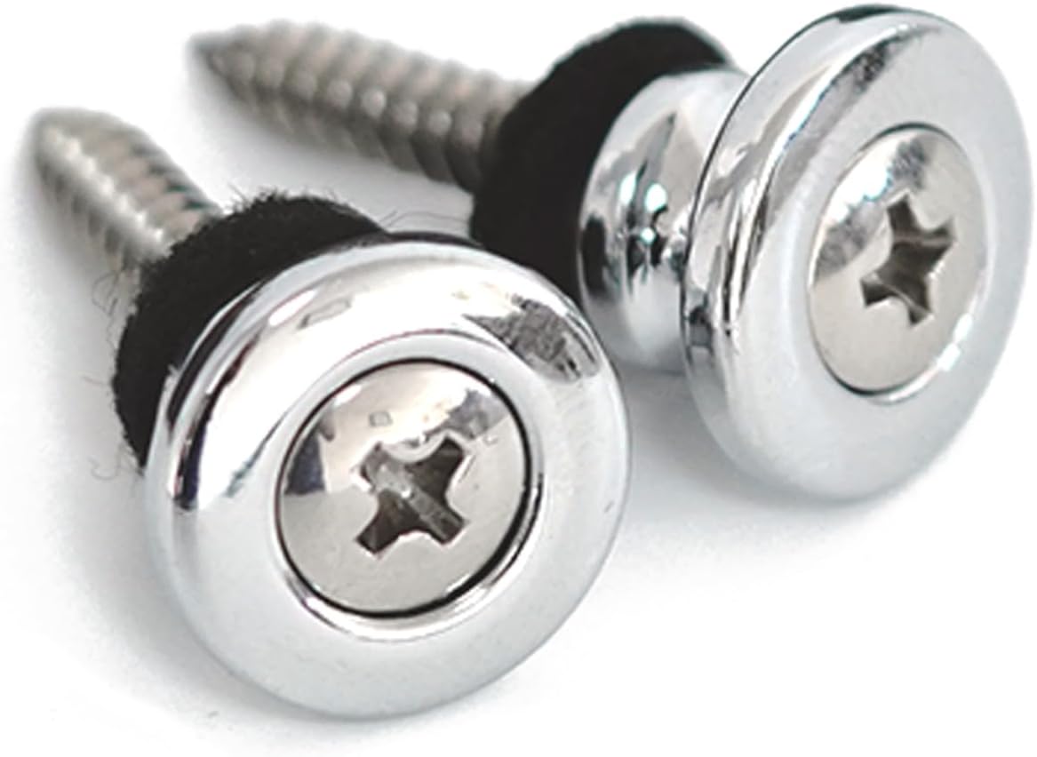61ENSe4FoyL._AC_SL1500_ Strap Locks Buttons, (1 Pair) Zinc Alloy Security Straplock Quick Release Strap Retainer System for Electric Acoustic Folk Guitar, Bass, Ukulele Replacement Part (Chrome) - Image 1
