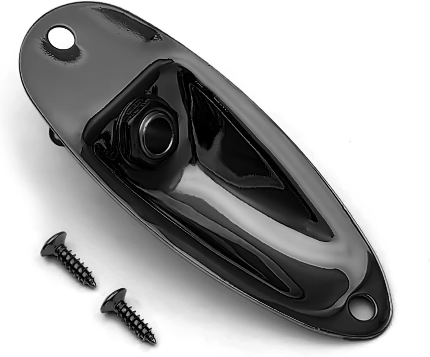 61ch2k5JuyL._AC_SL1500_ Guitar Input Jack Socket Plate Output Loaded Boat Style 1/4 Inch with Screws for Fender Stratocaster Strat St Mono Electric Guitar for Electric Guitar Replacement Parts (black) - Image 1