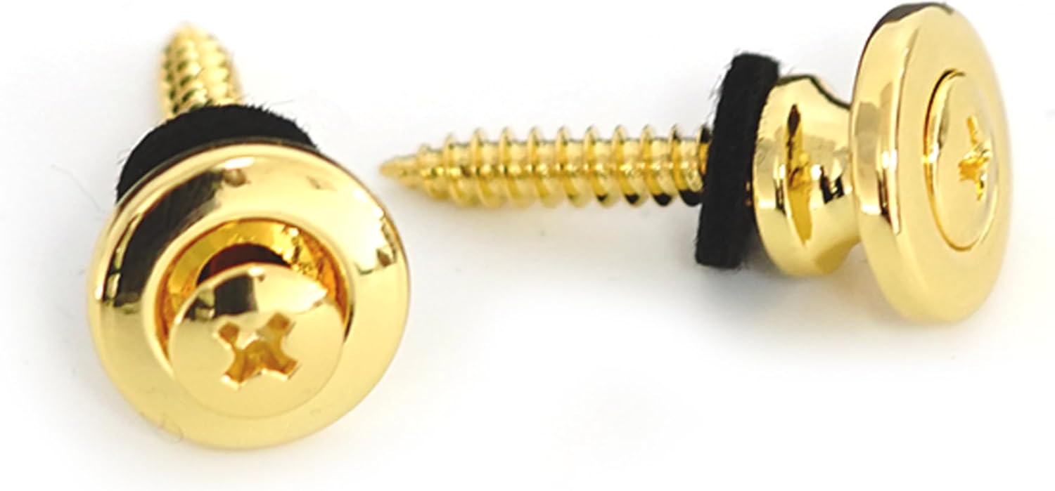 61mQepsmQGL._AC_SL1500_ Strap Locks Buttons, (1 Pair) Zinc Alloy Security Straplock Quick Release Strap Retainer System for Electric Acoustic Folk Guitar, Bass, Ukulele Replacement Part (Gold) - Image 1